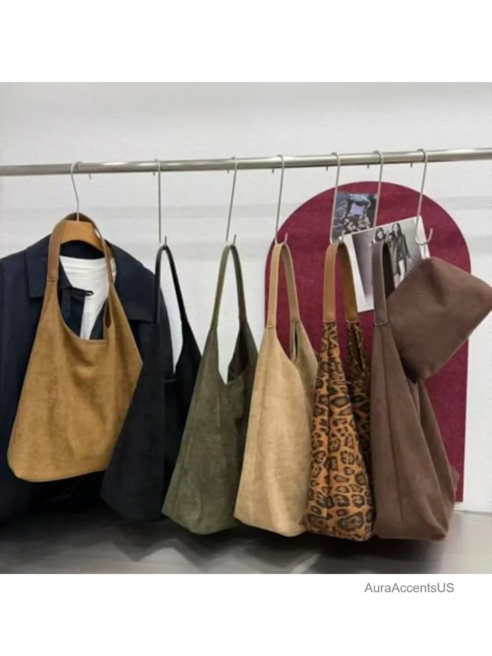 Suede Hobo Bag Women's Tote Shoulder Bag Retro Slouchy Purse